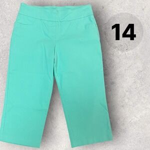 Ruby Rd Womens Mint Green Pull On Long Shorts Stretch Cropped Trousers Size 14